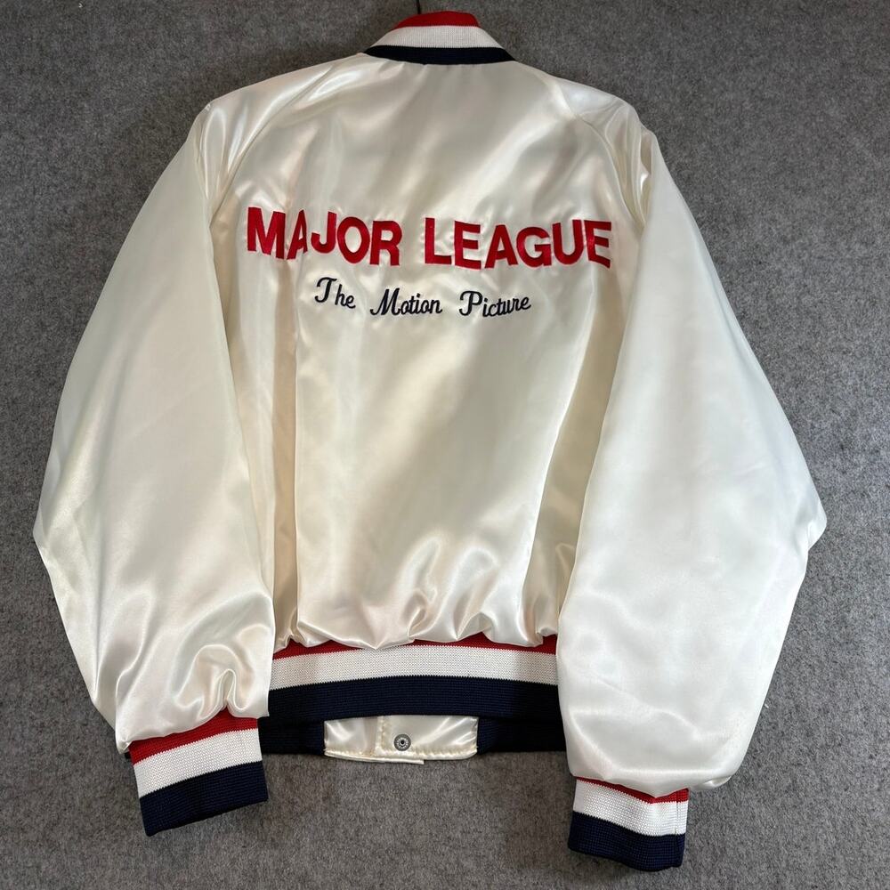 VTG 90s Major League Motion Picture Jacket Mens Satin Movie Promo Cast Crew RARE